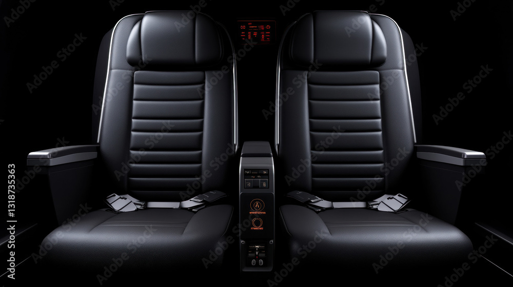Naklejka premium Modern luxury car interior with leather seats, dashboard, and steering wheel