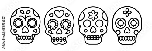 mexican sugar skull icon, mexican sugar skull line art - simple line art of mexican sugar skull, perfect for mexican sugar skull logos and icons