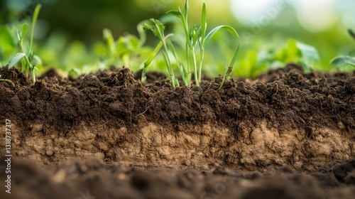 Healthy Soil Profile: Seedlings and Layered Earth 