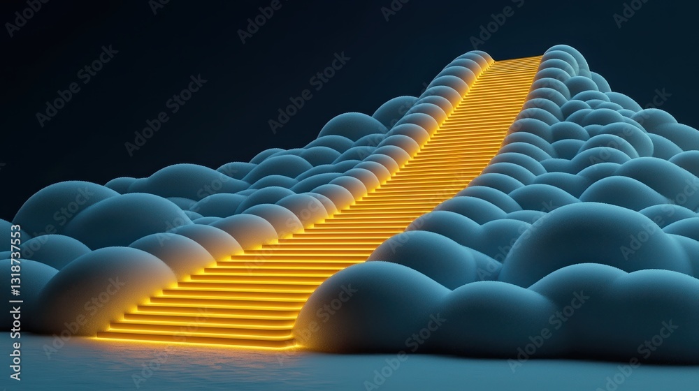 Fototapeta premium glowing ladder leads to success in the clouds, representing achievement and aspirations.