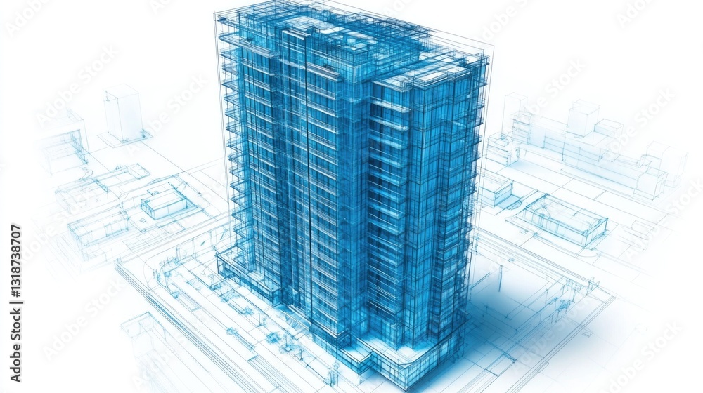 Fototapeta premium Architectural blueprint of a modern high-rise building