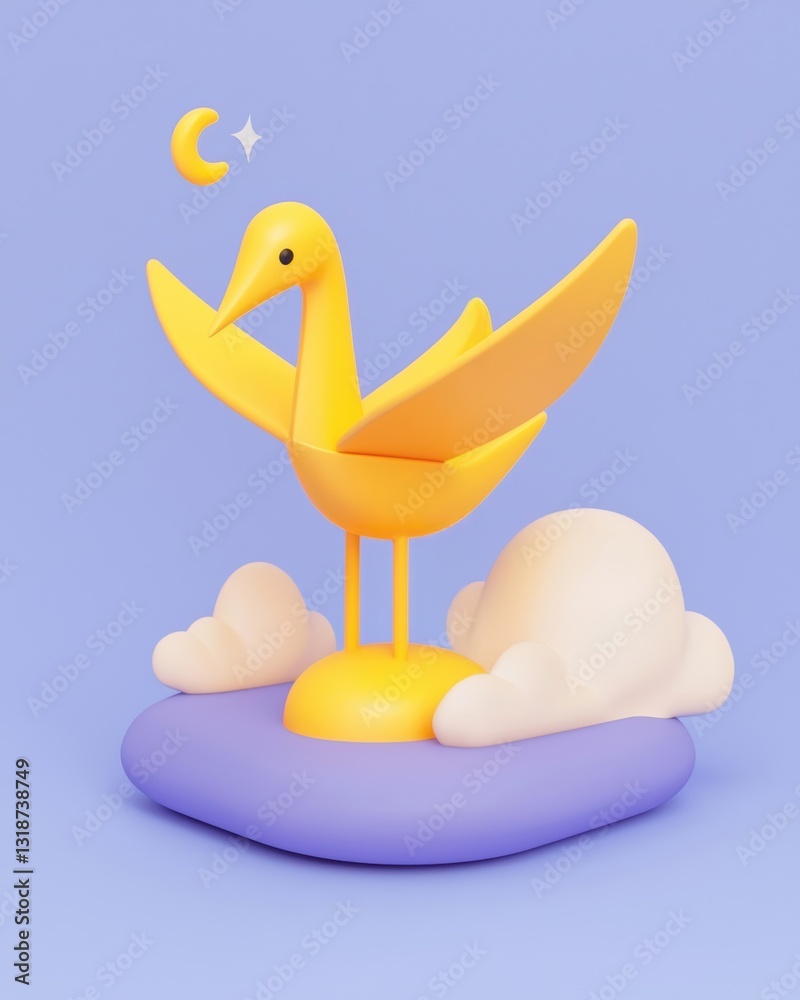 Fototapeta premium paper crane flying storm with resilience, creativity, and hope.