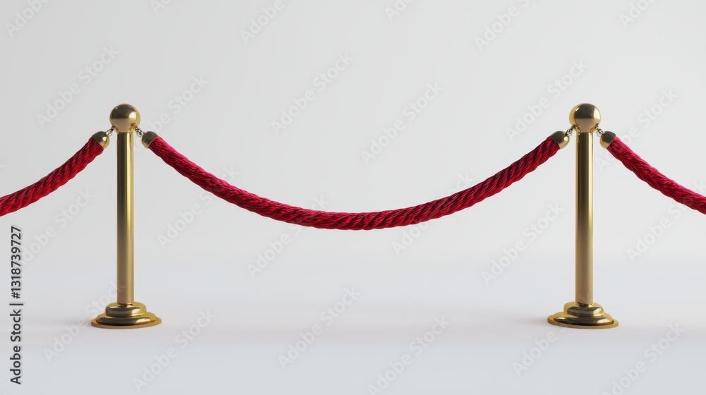 Minimalist 3D Rendering of Red Velvet Rope Barriers with Gold Poles for Exclusive Event or VIP Area Minimalist 3D Rendering of Red Velvet Rope Barriers with Gold Poles for Exclusive Event or VIP Area