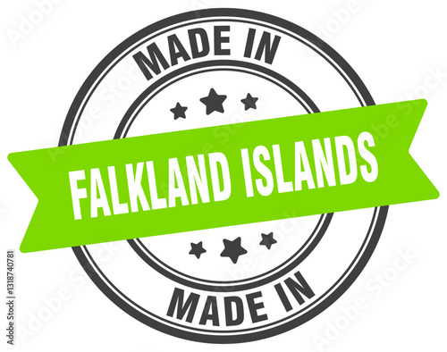 Made in Falkland Islands round sign. Made in Falkland Islands stamp.