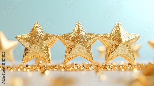 3D motion graphic showcasing five stars of perfection, symbolizing raving reviews of excellence, designed for a modern and dynamic visual experience. photo