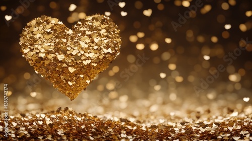 Glimmering golden heart made of shimmering confetti