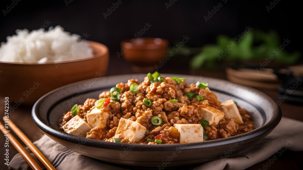 Chinese food, Chinese cuisine, Mapo tofu cuisine, Chinese spicy food, rice and mapo tofu Chinese food, Chinese cuisine, Mapo tofu cuisine, Chinese spicy food, rice and mapo tofu