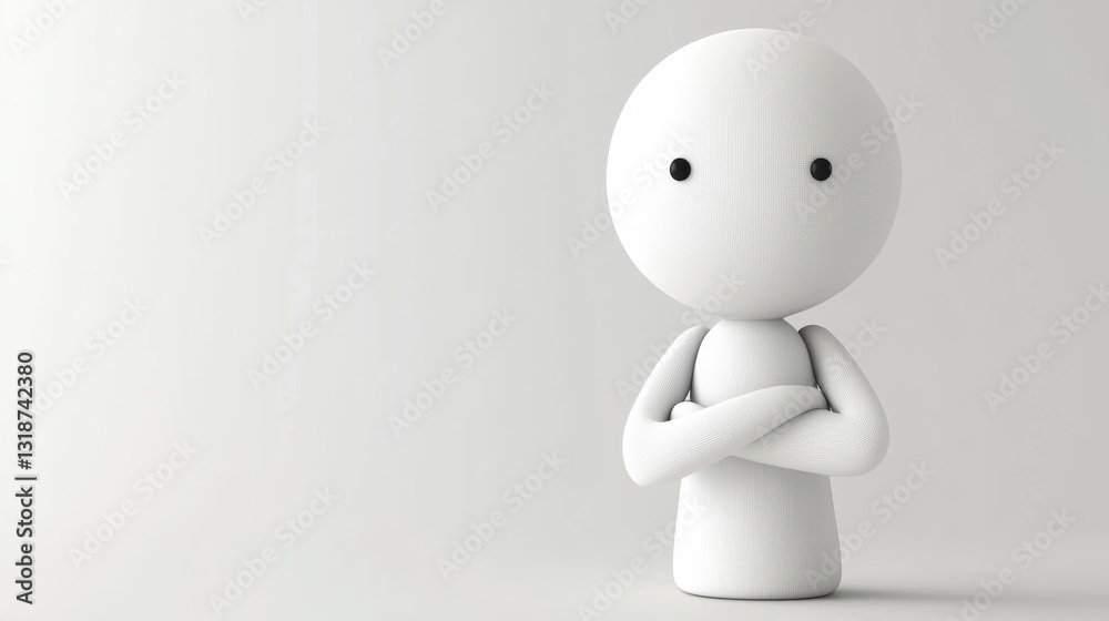 white cartoon character standing with arms crossed, in a bright space. white cartoon character standing with arms crossed, in a bright space.