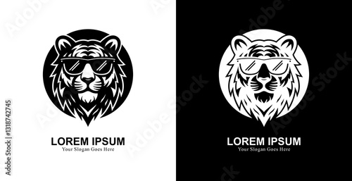 tiger logo design with glasses combined with a circle