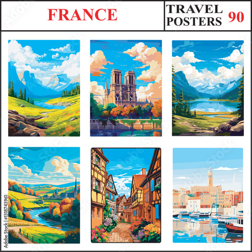 France Pyrenees National Park Notre Dame ecrins National Park Travel Poster Wall Art Print Set 90