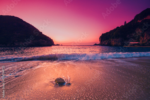 Fototapeta Naklejka Na Ścianę i Meble -  scenic summer view, awesome nature scene in Greece, Corfu, Paleokastritsa, Agios  Spiridon beach