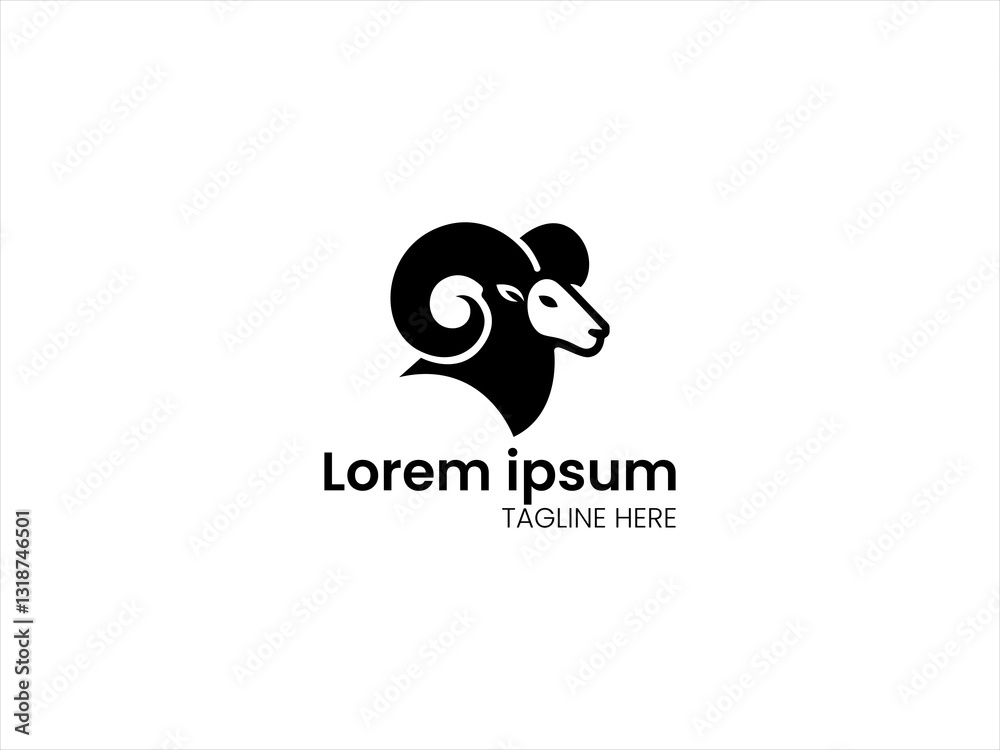 Simple black and white silhouette of a ram's head. Simple black and white silhouette of a ram's head.
