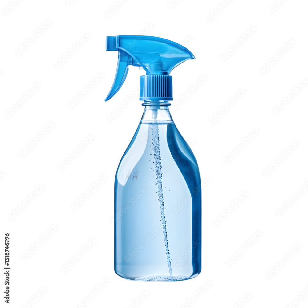 A blue spray bottle filled with liquid, perfect for cleaning or gardening tasks, emphasizing its practical use in various environments. A blue spray bottle filled with liquid, perfect for cleaning or gardening tasks, emphasizing its practical use in various environments.