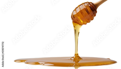 Photo of honey dripping from a wooden dripper isolated on transparent background.png