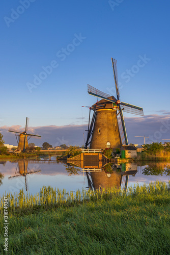 Traditional Dutch windmills in Kinderdijk - Unesco site, The Netherlands