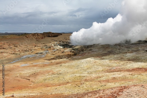geyser nel paesaggio alieno di Gunnuhver in Islanda