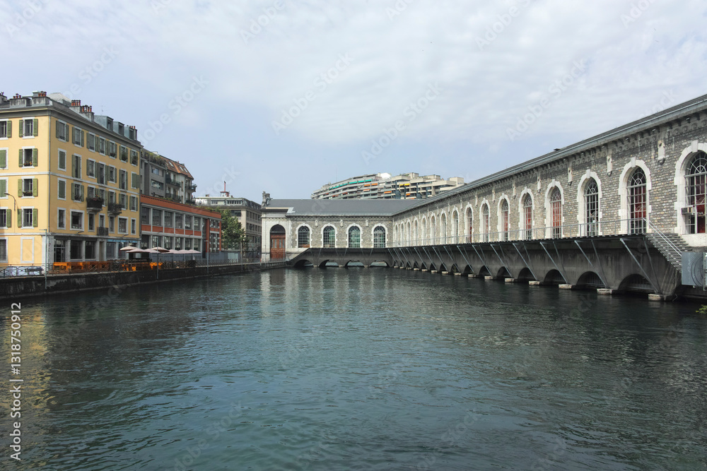 Fototapeta premium Panorama of city of Geneva around Rhone river, Switzerland