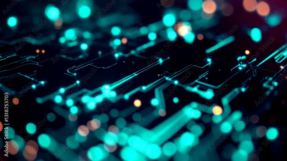 Illuminated Circuit Board Lines Flowing with Data Transmission Concept Illuminated Circuit Board Lines Flowing with Data Transmission Concept