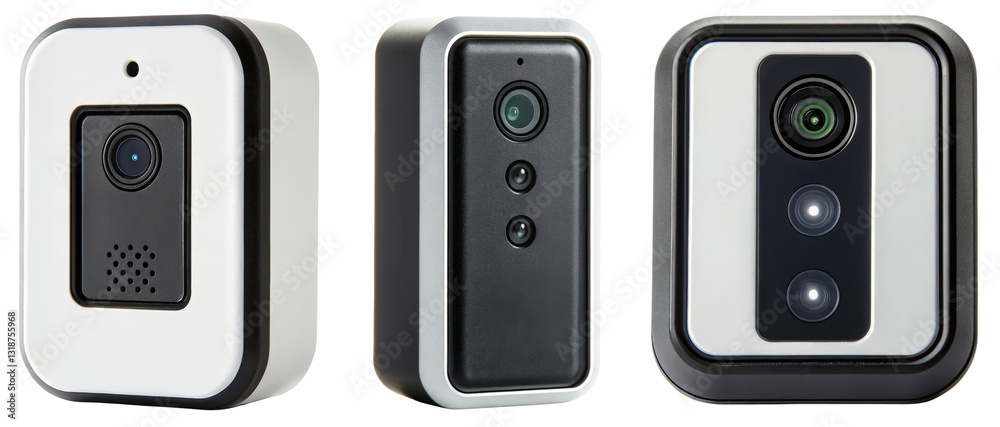 Fototapeta premium Three security cameras on a transparent background
