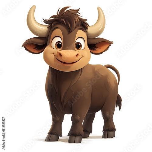 Cute Cartoon Bull Portrait Isolated on White