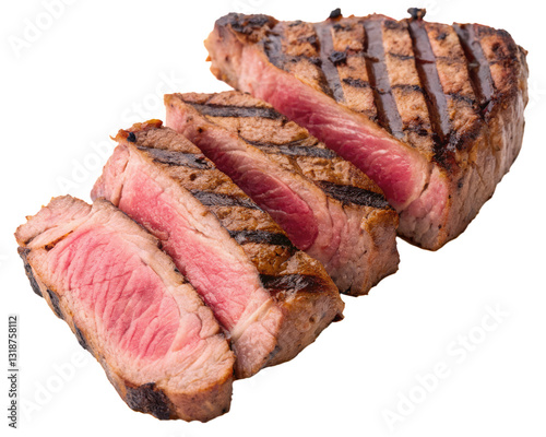 Grilled steak slices isolated on a transparent background, Generative AI.