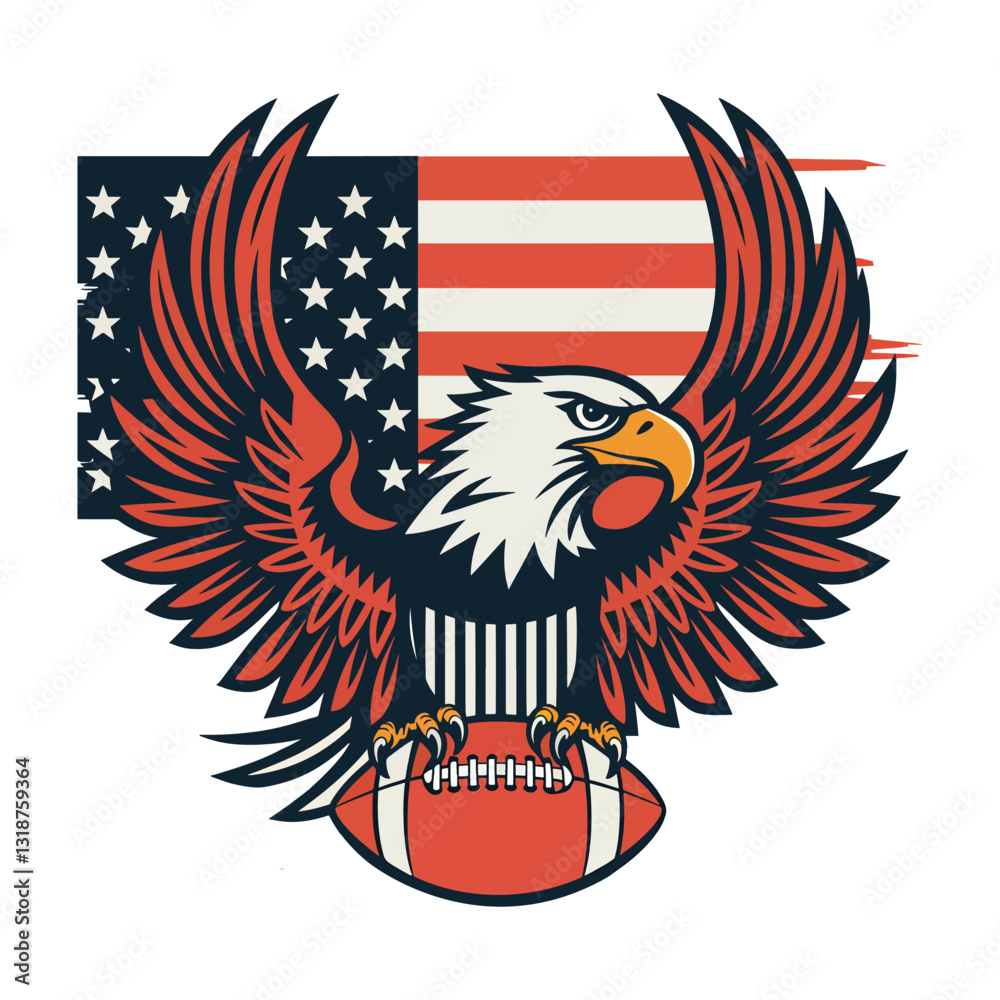 Fototapeta premium Patriotic Eagle Vector: Football, Flag American Symbol Graphic Download this powerful patriotic eagle vector with football and flag! Perfect for sports designs, patriotic events, military graphics, a