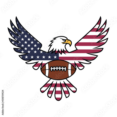 American Eagle Illustration: Football Flag Design for Sports Patriotism Download this powerful patriotic eagle vector with football and flag! Perfect for sports designs, patriotic events, military gra