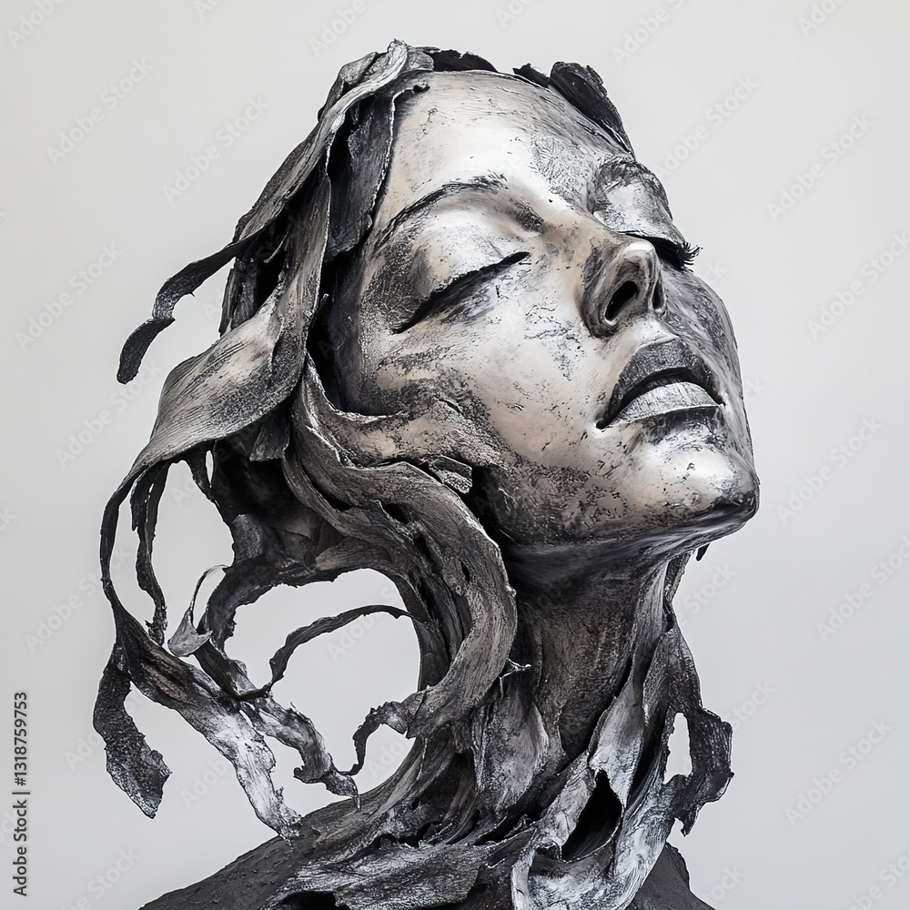 Abstract Metal Sculpture of a Woman's Head