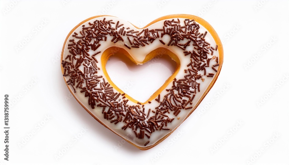 Heart Shaped Vanilla Donut with Chocolate Sprinkles on White Background Isolated Heart Shaped Vanilla Donut with Chocolate Sprinkles on White Background Isolated