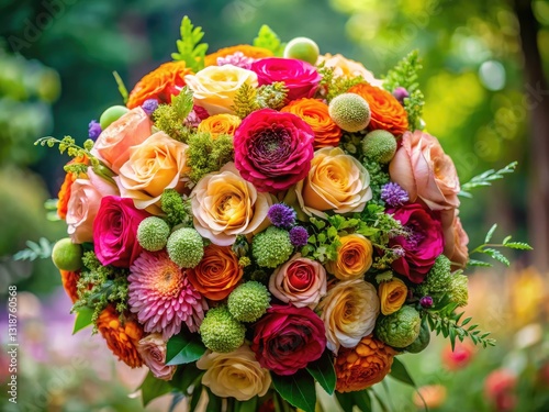 A breathtaking round bridal bouquet, captured in stunning close-up flower photography.