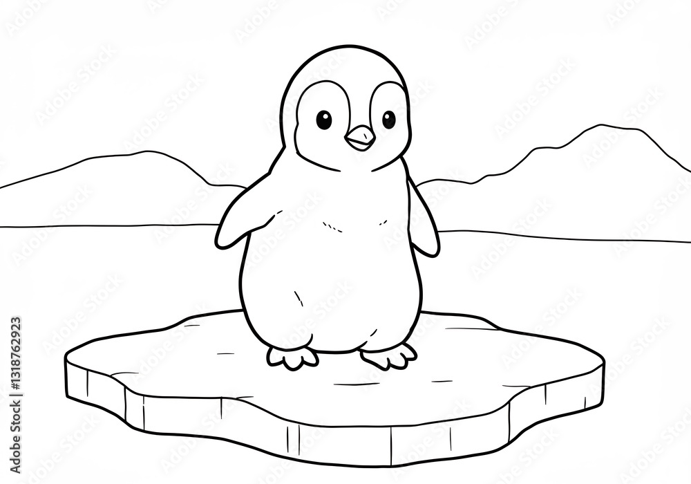 Obraz premium Adorable penguin chick stands proudly on a small ice floe under bright sunlight. AI Generated