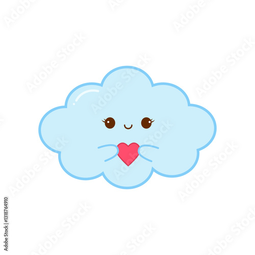 Cute Cloud with a Happy Smile Holds a Heart