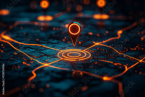 Find your way. Location marking with a pin on a map with routes. Adventure, discovery, navigation, communication, logistics, geography, transport and travel theme concept background