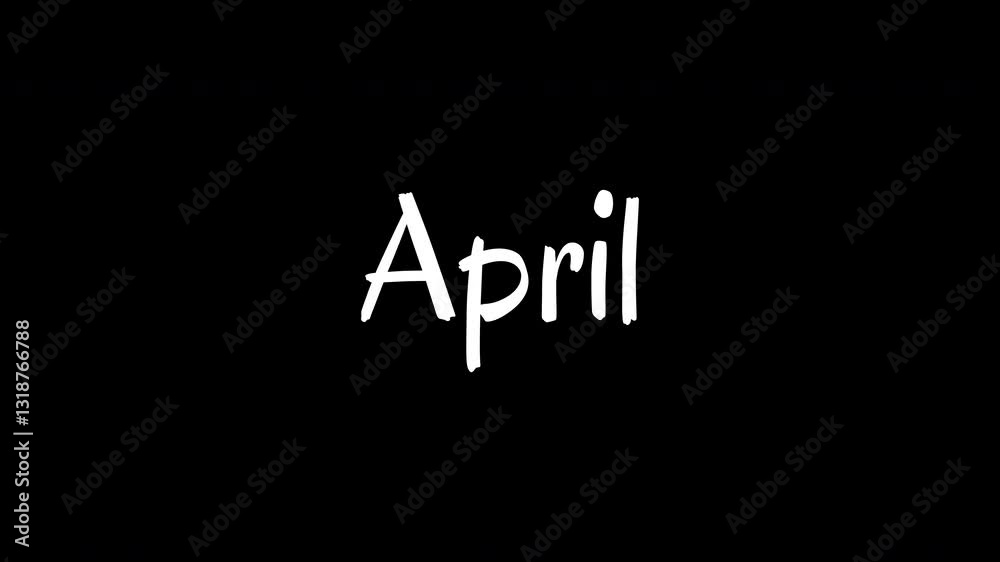 April text animation with the word April in white on a black background. Suitable for New Years Eve countdown, winter events promotions, and social media posts. April text animation with the word April in white on a black background. Suitable for New Years Eve countdown, winter events promotions, and social media posts.