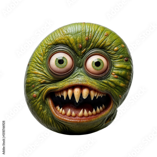 A green, bumpy monster shaped like the at. With warts, boils, and two mismatched eyes — one bigger than the other — it’s creepy yet funny. 