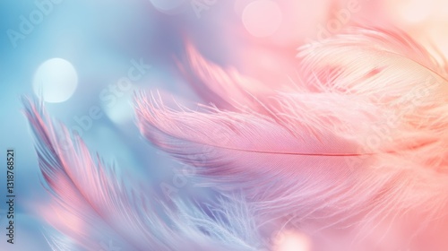 Soft pastel pink and blue feathers
