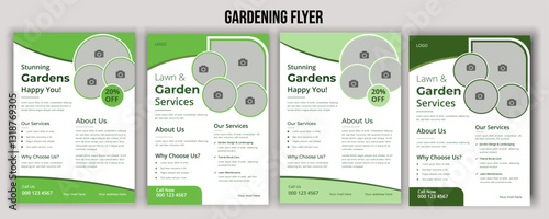 Lawn mower landscaping garden service flyer brochure cover template. Tree and gardening service poster leaflet design. lawnmower flyer template.
