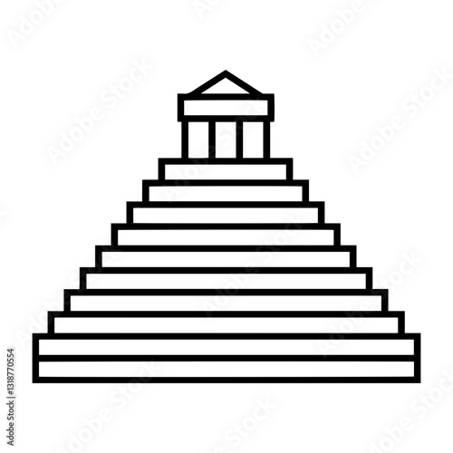 Line art illustration of a stepped pyramid with a temple at the top