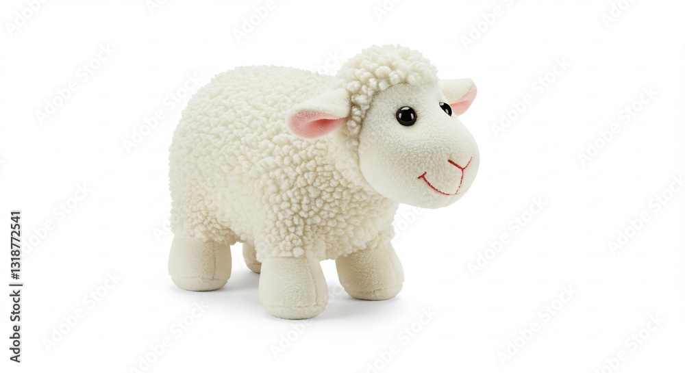 Soft plush sheep toy gently sits against bright white background. AI Generated Soft plush sheep toy gently sits against bright white background. AI Generated