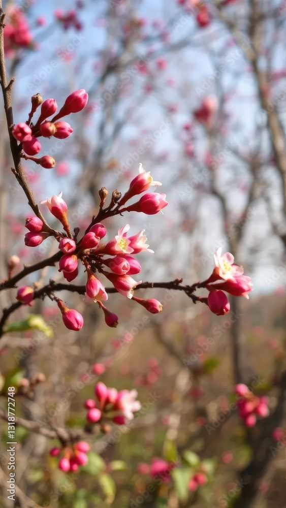 Early Spring Landscape with dry rose hips and branches, blossom, natural world, branches Early Spring Landscape with dry rose hips and branches, blossom, natural world, branches