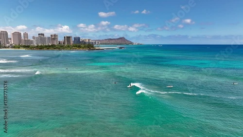Ala Moana Beach Surfing with Diamond Head in the background