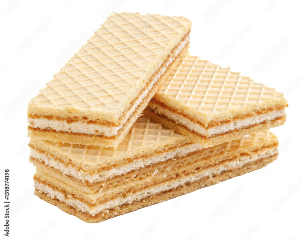 Wafer biscuits with creamy layers isolated on a transparent background, Generative AI. Wafer biscuits with creamy layers isolated on a transparent background, Generative AI.