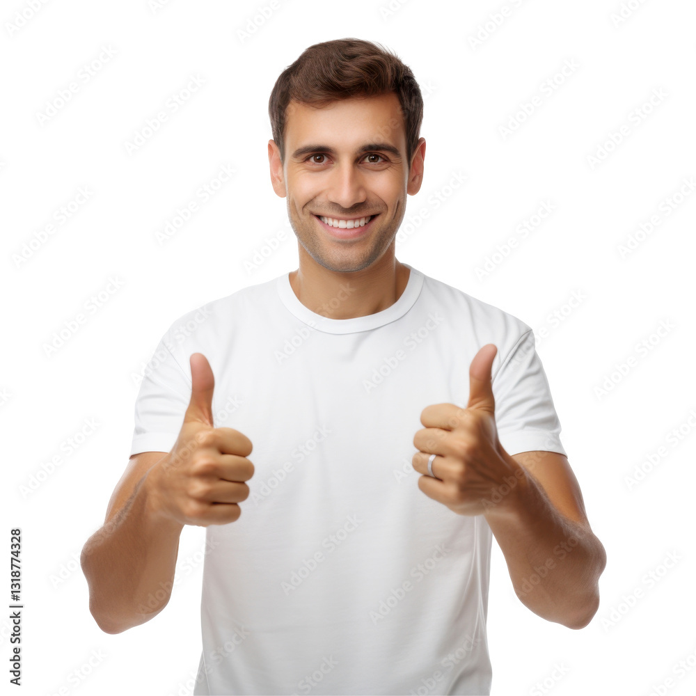 A man is smiling and giving thumbs up isolated on transparent background A man is smiling and giving thumbs up isolated on transparent background