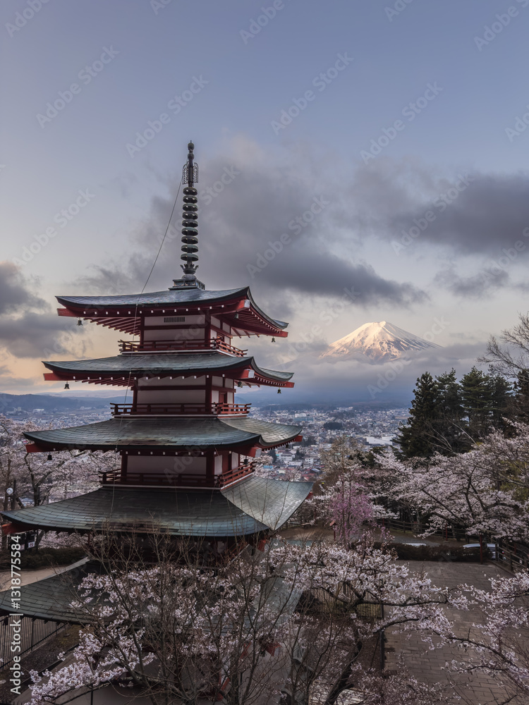 Chureito Pagoda with Mount Fuji and Cherry Blossoms