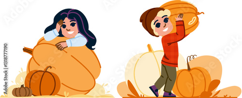 family pumpkin patch kid vector