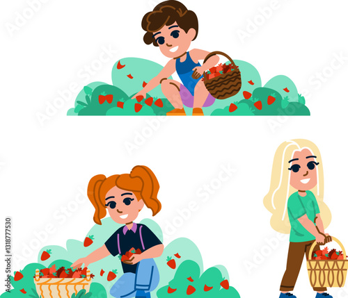 s picking strawberries kid vector