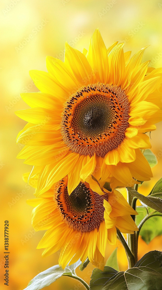 Fototapeta premium 夕日に照らされるひまわり Generated image