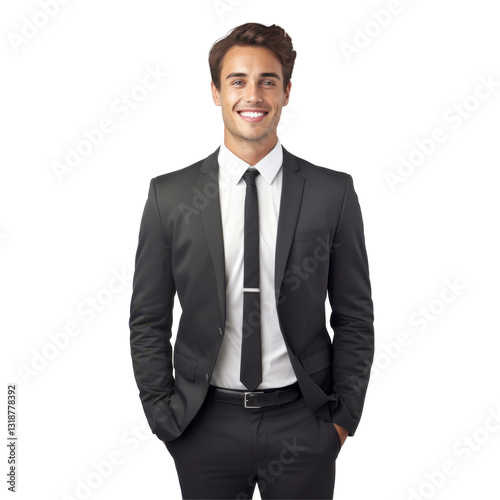 A man in a suit and tie is smiling isolated on transparent background