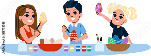 art kid painting easter eggs vector