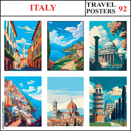 Italy Modena Lake Como Rome Travel Poster Wall Art Print Collection Set Part 92
